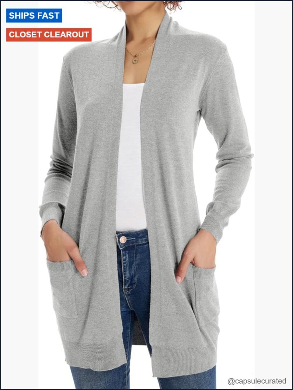 Lightweight Open Front V-Neck Long Sleeve Cardigan with Pockets